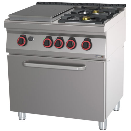 Fourneau gaz 2 feux + 1 plaque coup de feu avec four électrique GN 2/1 HP 80 - C7FOG2F1PFGHP80