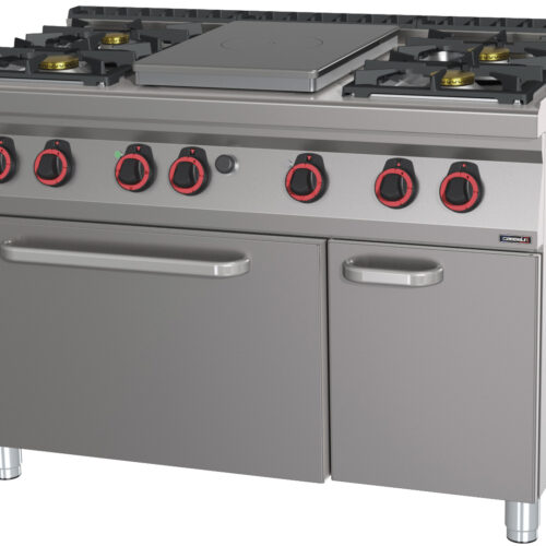 Fourneau gaz 4 feux + 1 plaque coup de feu avec four électrique statique GN 2/1 HP 120 - C7FOG4F1PFSHP120